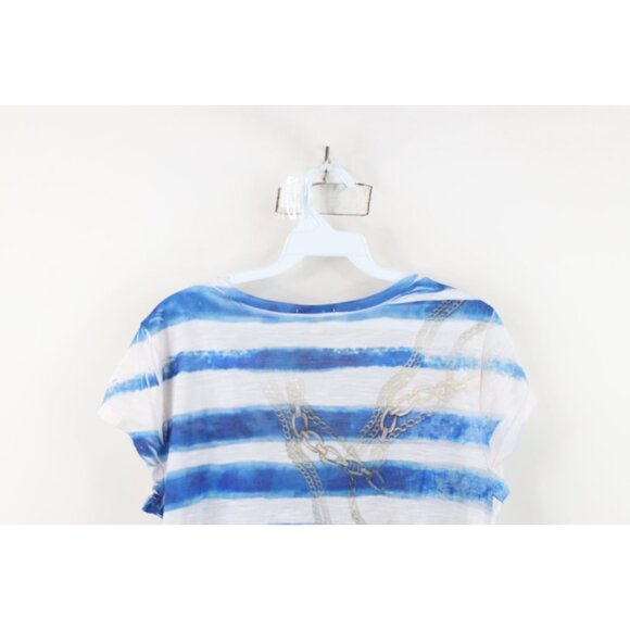 Vintage Y2K Cache Women Large Babydoll Beach Chain All Over Print T-Shirt USA - Picture 13 of 14